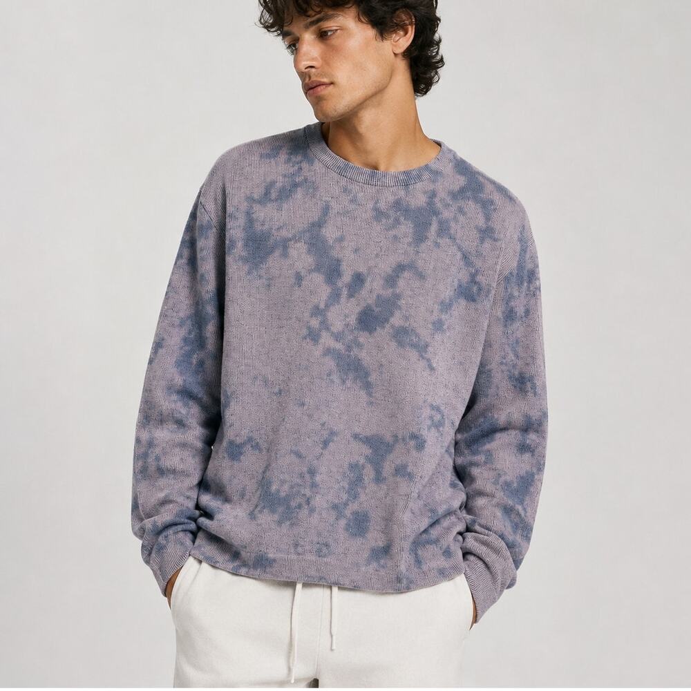 JOHN ELLIOTT Block Terry Crewneck Pullover Blue Ghost Dye Size 1